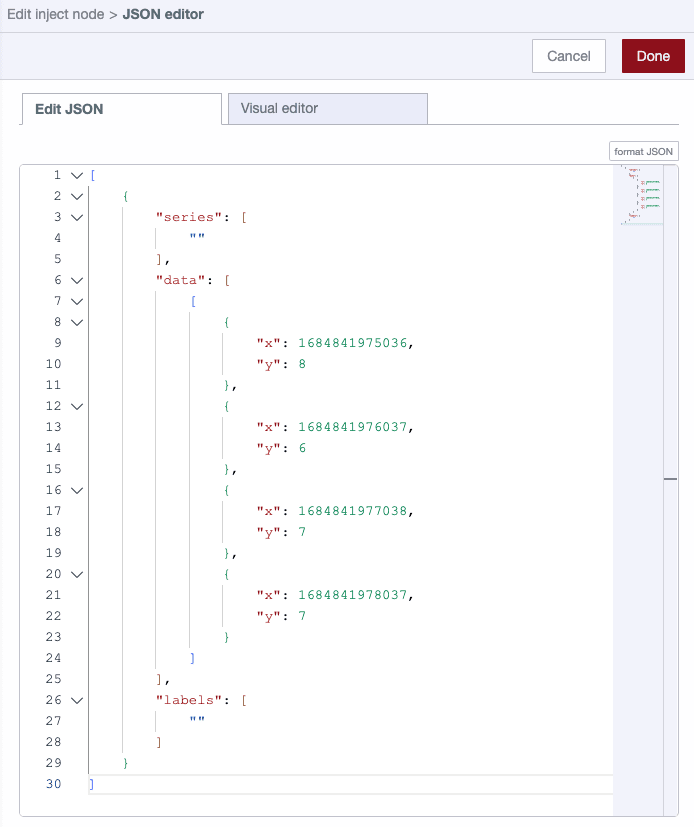 Inject the data in JSON format